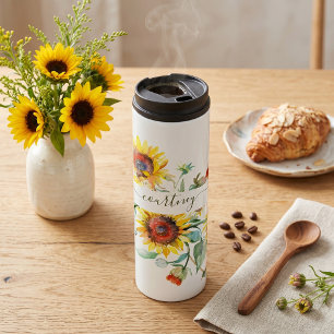 Personalisierte Aquarell-Sonnenblumen    Thermosbecher