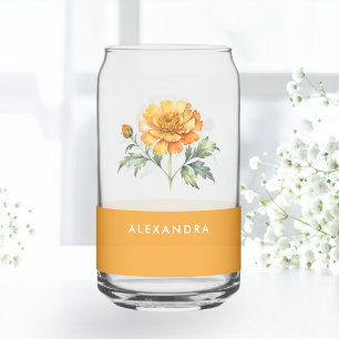 Personalisierte Aquarell-Tagetes Orange-Blume Dosenglas