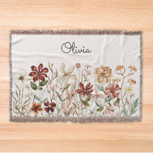 Personalisierte Aquarell-Vintage-Wildblumen-Blumen Decke