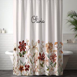 Personalisierte Aquarell-Vintage-Wildblumen-Blumen Duschvorhang
