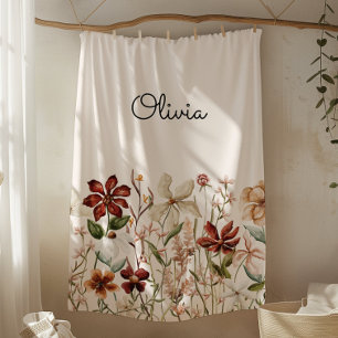 Personalisierte Aquarell-Vintage-Wildblumen-Blumen Fleecedecke