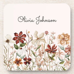 Personalisierte Aquarell-Vintage-Wildblumen-Blumen Getränkeuntersetzer