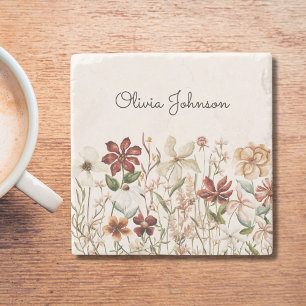 Personalisierte Aquarell-Vintage-Wildblumen-Blumen Steinuntersetzer
