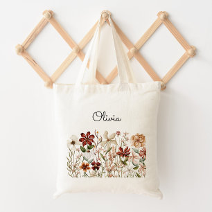Personalisierte Aquarell-Vintage-Wildblumen-Blumen Tragetasche
