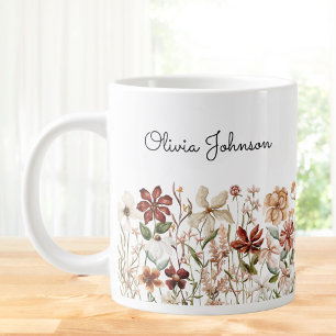 Personalisierte Aquarell-Vintage-Wildblumenwiese Jumbo-Tasse