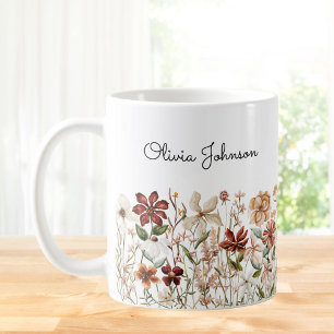 Personalisierte Aquarell-Vintage-Wildblumenwiese Kaffeetasse