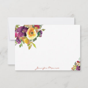 Personalisierte Aquarellblumen in Orange und Lila Mitteilungskarte