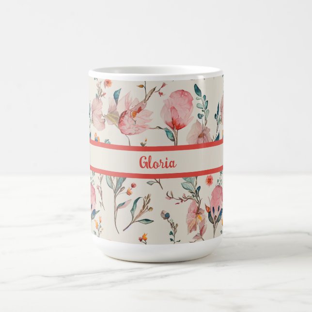 Personalisierte Aquarellblumen Kaffeetasse (Mittel)