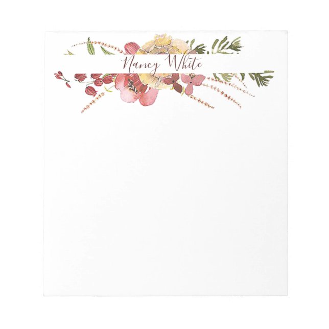 Personalisierte Aquarellblumen Notizblock (Vorderseite)