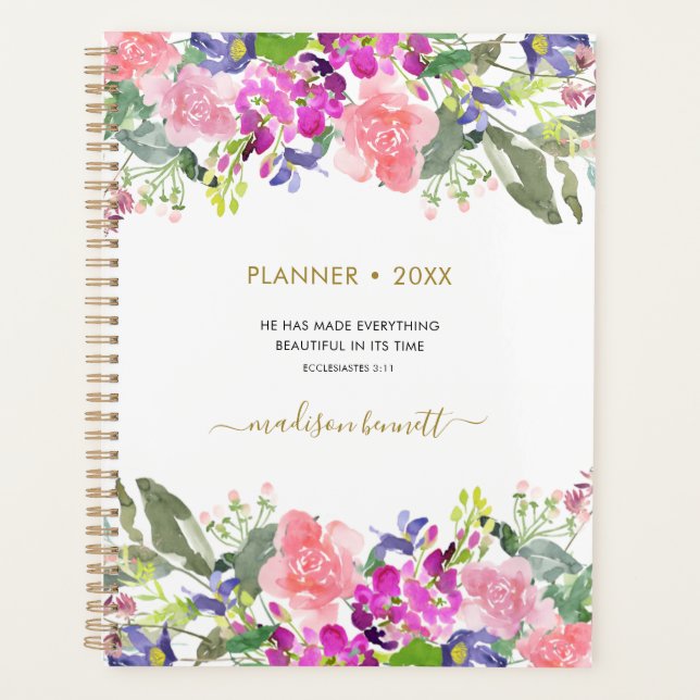 Personalisierte Aquarellblütenblume Verse Planer (Vorderseite)