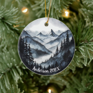Personalisierte Aquarelle Wasserfarbengebirgslands Keramik Ornament