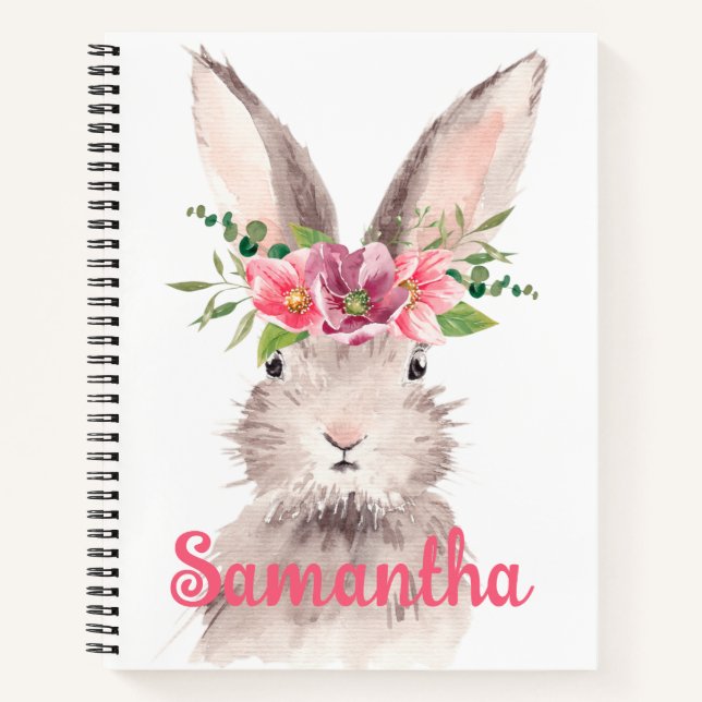 Personalisierte Aquarellfarbe Hellrosa Blume Name Notizbuch (Vorderseite)