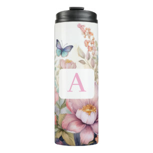 Personalisierte Aquarellfarbe mit Monogramm Thermosbecher