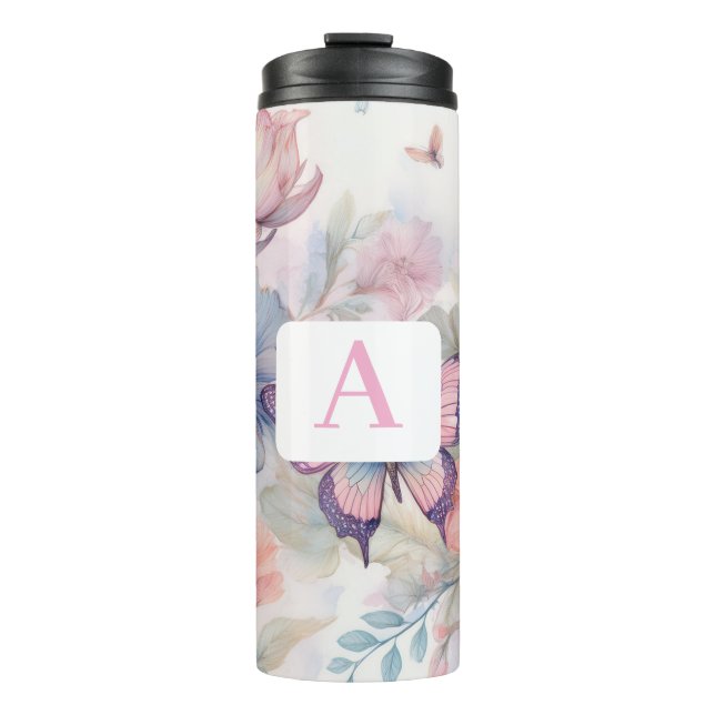 Personalisierte Aquarellfarbe mit Monogramm Thermosbecher (Vorderseite)
