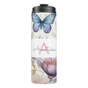 Personalisierte Aquarellfarbe mit Name und Monogra Thermosbecher
