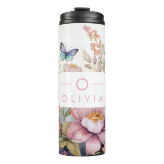 Personalisierte Aquarellfarbe mit Name und Monogra Thermosbecher