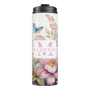 Personalisierte Aquarellfarbe mit Name und Monogra Thermosbecher