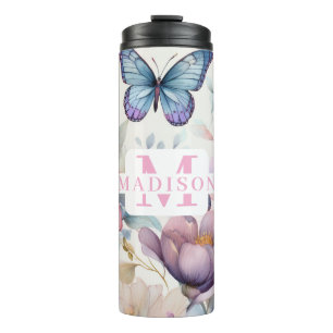 Personalisierte Aquarellfarbe mit Name und Monogra Thermosbecher