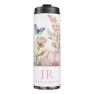 Personalisierte Aquarellfarbe mit Name und Monogra Thermosbecher
