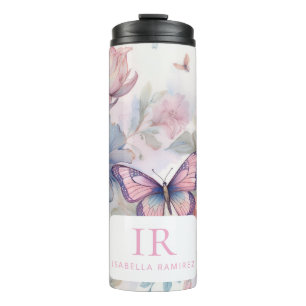 Personalisierte Aquarellfarbe mit Name und Monogra Thermosbecher