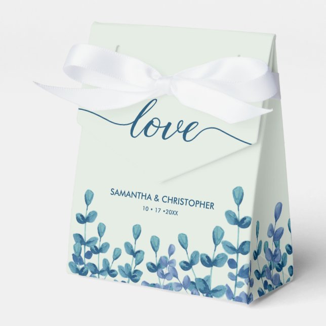 Personalisierte Aquarellfarben Blätter Grün Blau E Geschenkschachtel (Vorderseite)