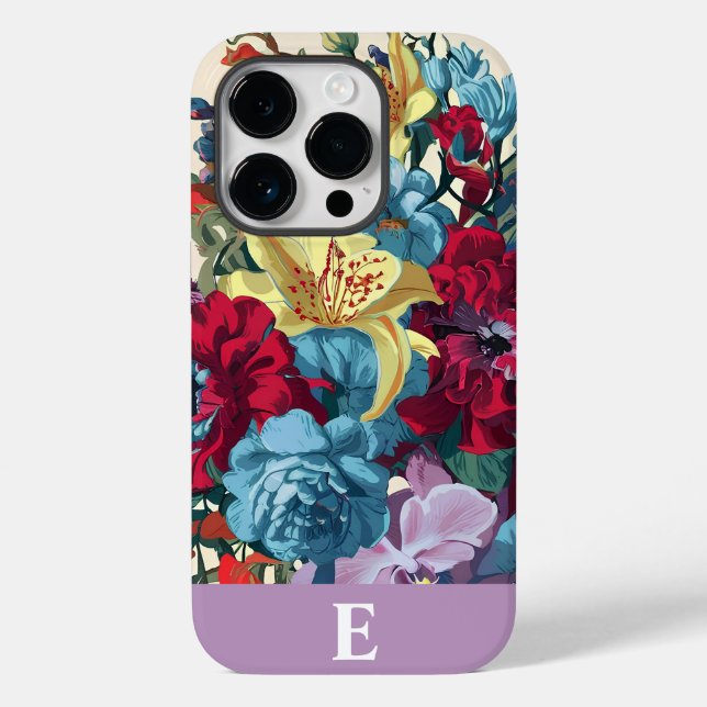 Personalisierte Aquarellfarben Monogramm Blumenzau Case-Mate iPhone 14 Pro Hülle (Rückseite)