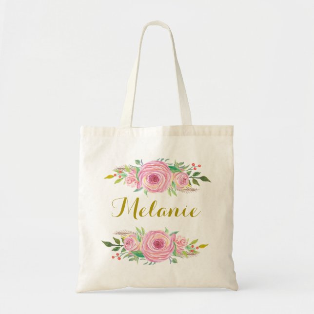 Personalisierte Aquarellfarben Rose Blumenkäse Tragetasche (Vorne)