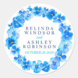 Personalisierte Aquarellkleber mit blauer Pansie Runder Aufkleber