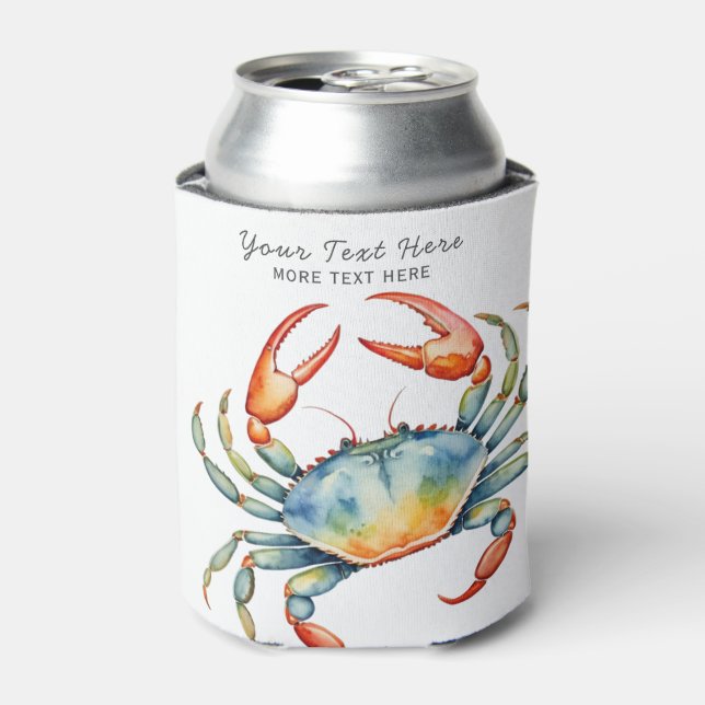 Personalisierte Aquarellkrebse Sommerstrand Wasser Dosenkühler (Kanne Vorderseite)