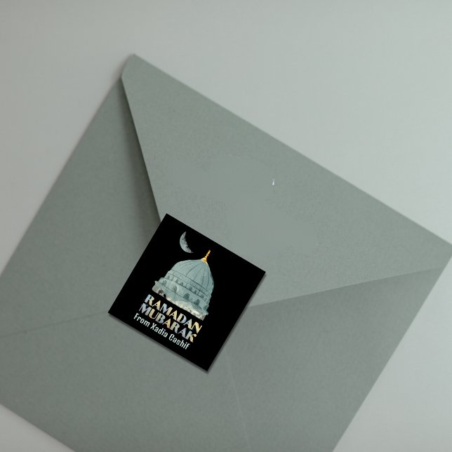 Personalisierte Aquarellmoschee Ramadan Mubarak Quadratischer Aufkleber (Von Creator hochgeladen)