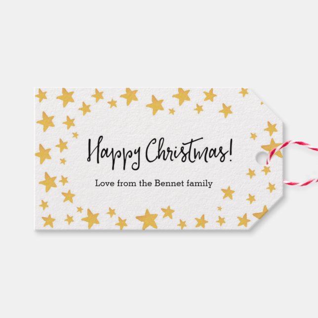 Personalisierte Aquarellsterne Weihnachtsgeschenk Geschenkanhänger (Vorderseite (Horizontal))