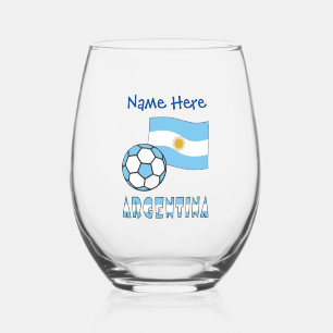 Personalisierte argentinische Flagge und Fußball  Weinglas Ohne Stiel