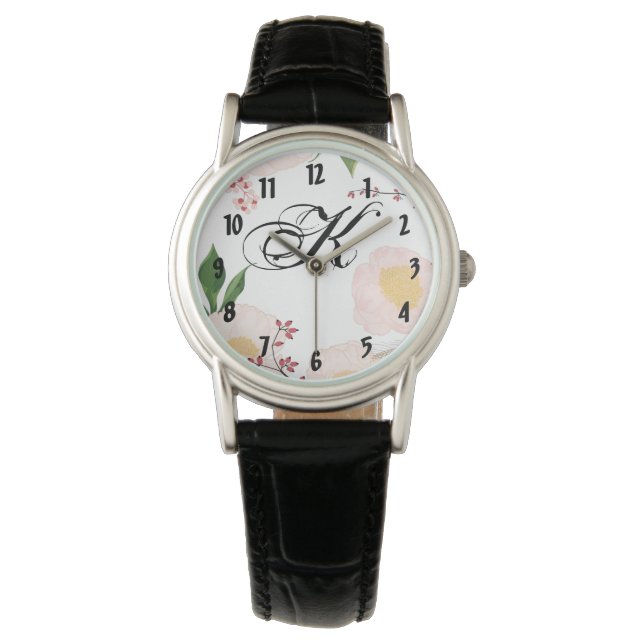 Personalisierte Armbanduhr Weiße Blume auf W (Vorderseite)