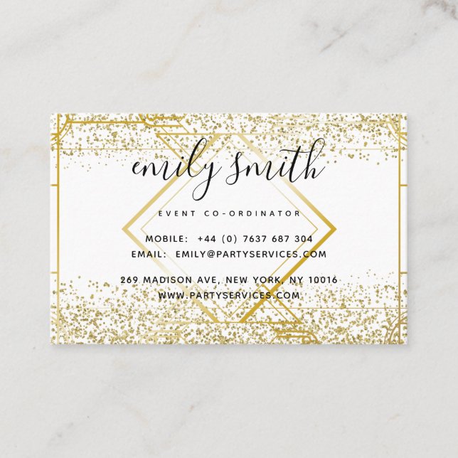 Personalisierte Art Deco Gold Glitzer Visitenkarte (Vorderseite)