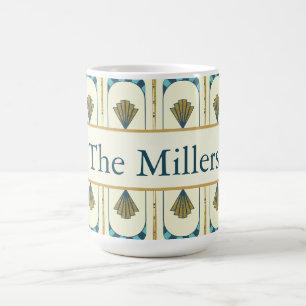 Personalisierte Art Deco Türkis- und Goldgeometrie Kaffeetasse