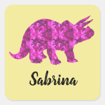 Personalisierte Aufkleber mit rosa Dinosaurier für