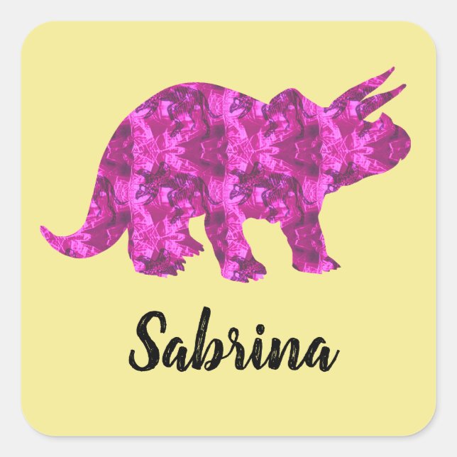 Personalisierte Aufkleber mit rosa Dinosaurier für (Vorderseite)