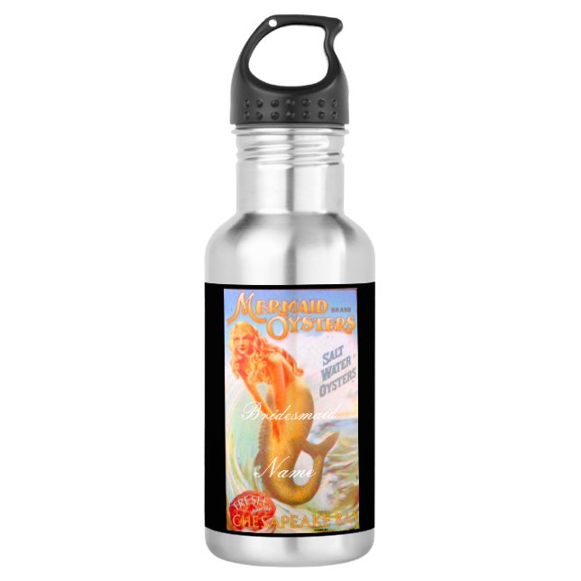 personalisierte Auster-Meerjungfrau Edelstahlflasche (Vorderseite)