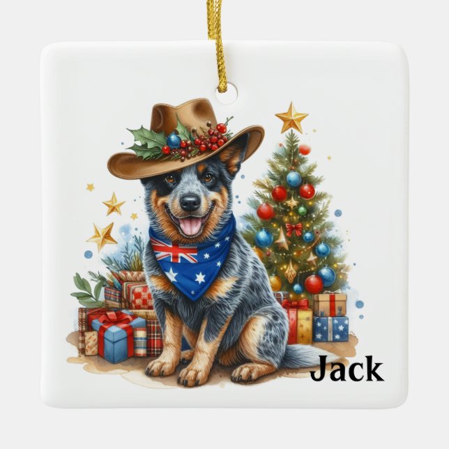 Personalisierte Australische Rinderweihe Weihnacht Keramikornament (Vorderseite)