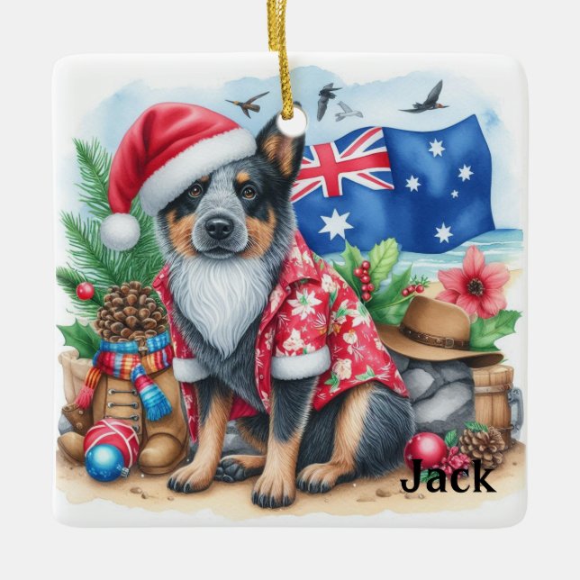 Personalisierte Australische Rinderweihe Weihnacht Keramikornament (Vorderseite)