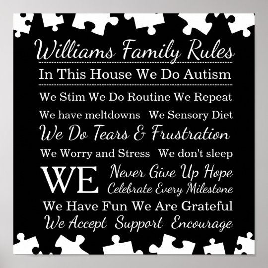 Personalisierte Autismus Familien Regeln Poster Zazzle Ch