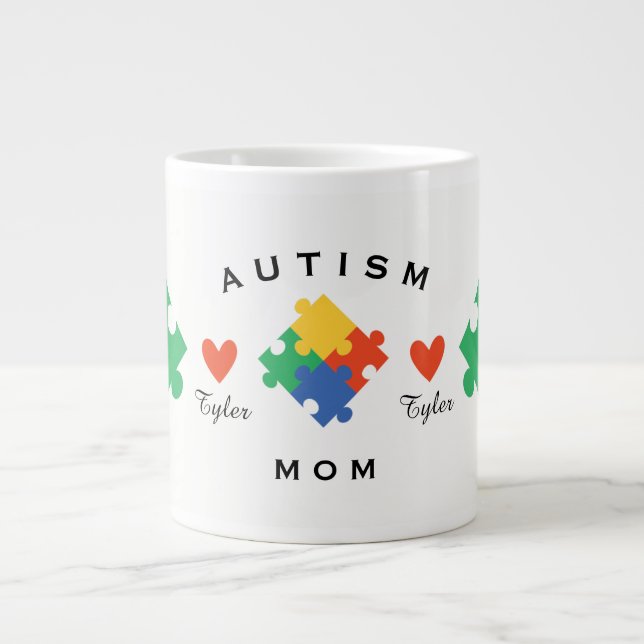 Personalisierte Autismus-Mama Jumbo-Tasse (Vorderseite)