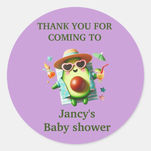 Personalisierte Avocado Kinderdusche / Runder Aufkleber (Vorderseite)