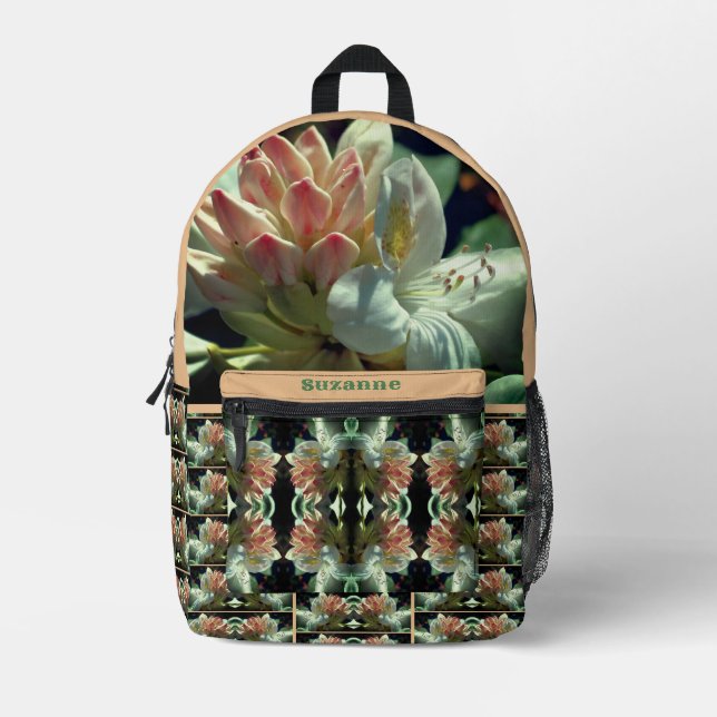 Personalisierte Azalea Blume und Bube Bedruckter Rucksack (Vorderseite)