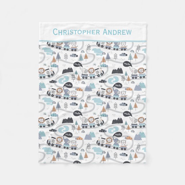 Personalisierte Baby Animals Train Geschenk für Ba Fleecedecke (Vorderseite)