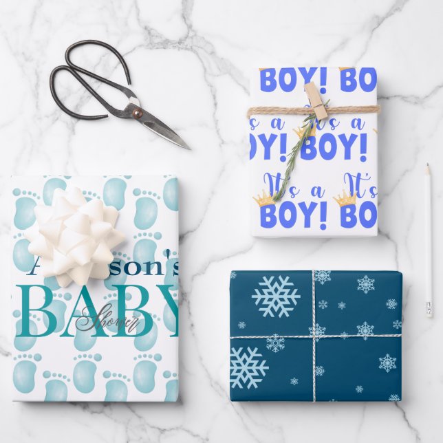 Personalisierte Baby Boy Dusche Geschenkpapier Set (Vorderseite)