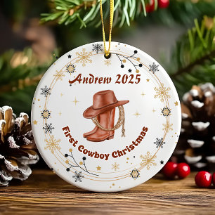 Personalisierte Baby-Cowboy-Erstweihnachten Kerami Keramik Ornament