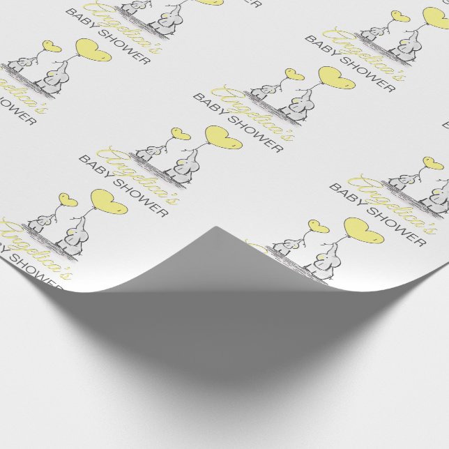Personalisierte BABY-DUSCHE Gelb-Elefant-neutrale Geschenkpapier (Ecke)