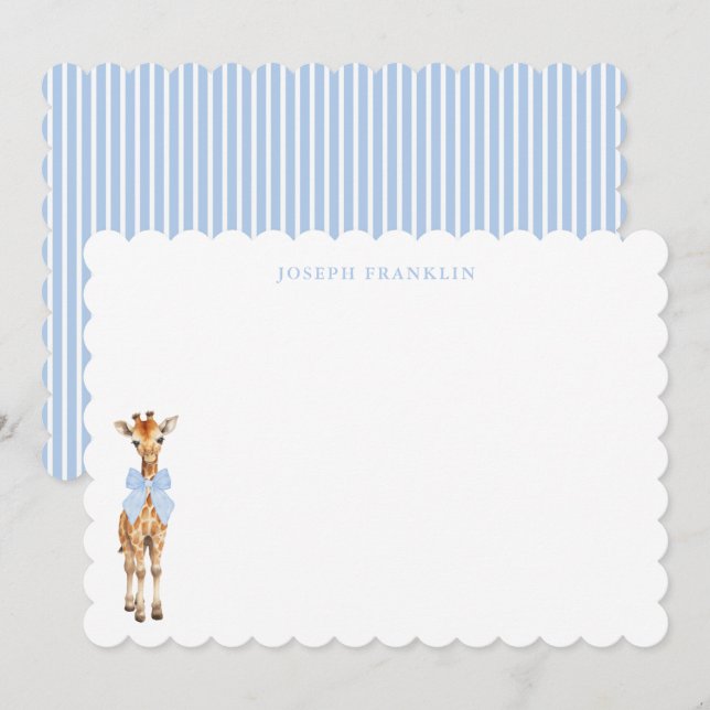 Personalisierte Baby-Dusche Hinweis Blue Giraffe Dankeskarte (Vorne/Hinten)