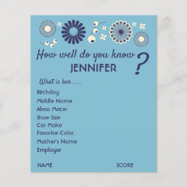Personalisierte Baby Dusche Spielblätter Blue Flor Flyer